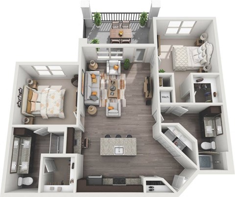 a floor plan of a two bedroom apartment with a living room and dining room